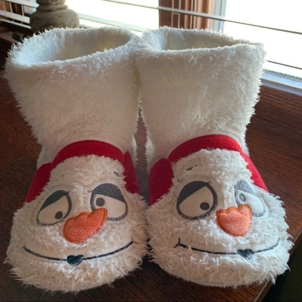 Snowman Plush Hard Sole Slippers
